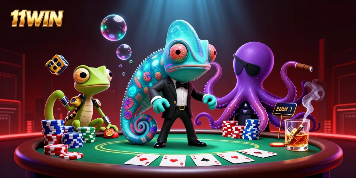 Engage in high-stakes poker action with 11WIN as vibrant characters spark excitement.