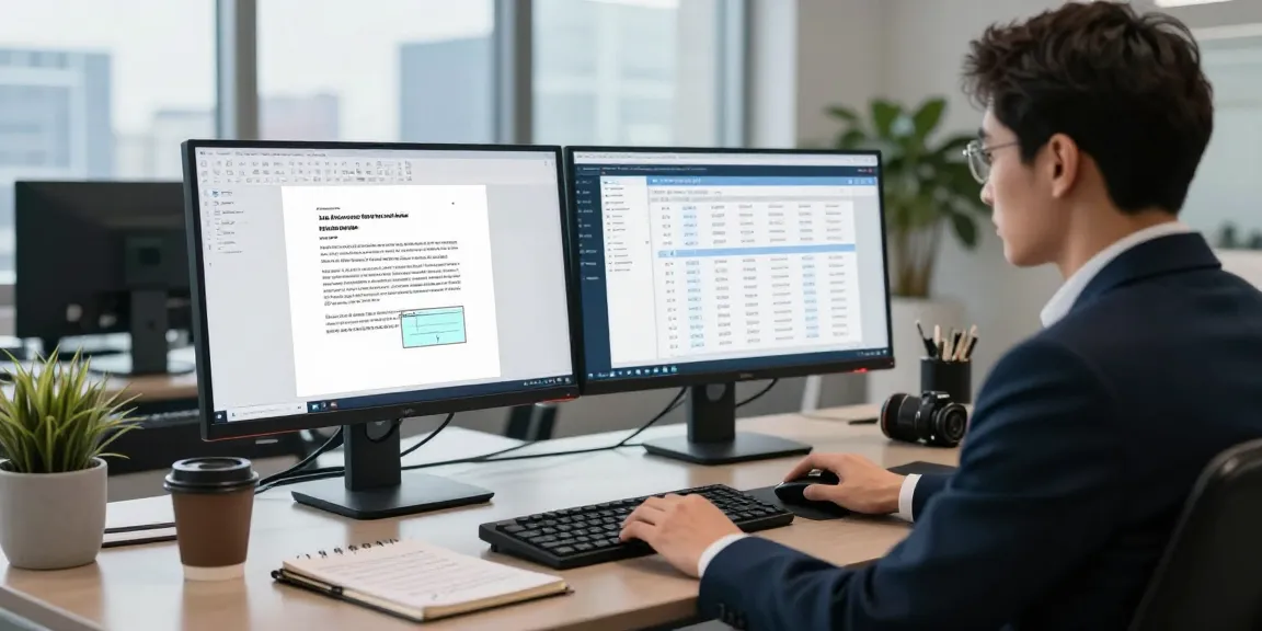 Document fraud detection analysis in a modern workspace showing advanced software identifying a fraudulent document.