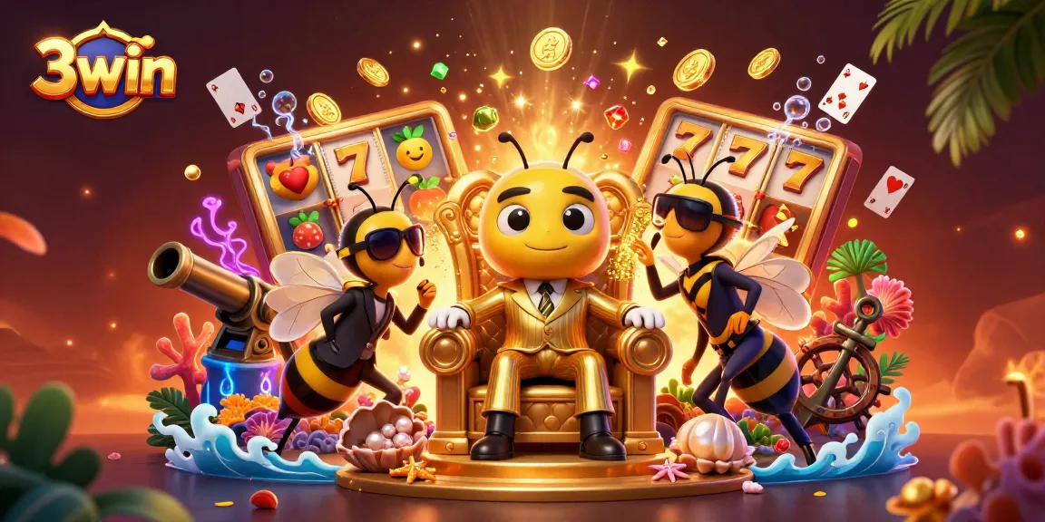 Win big with 3win's captivating slots and adventures in this vibrant illustration.