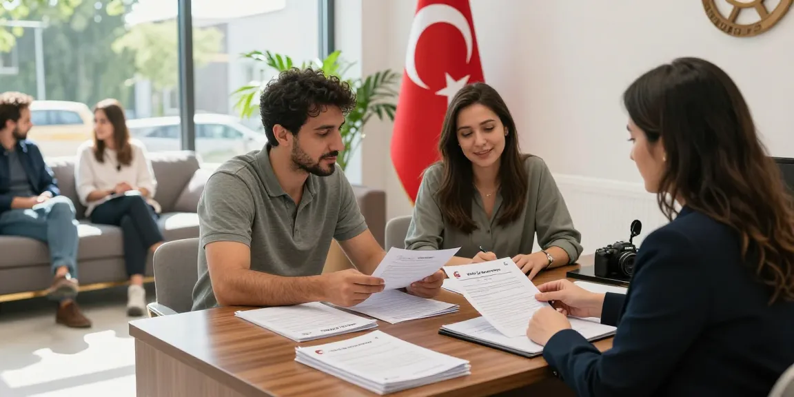 Couple discussing Turkish Citizenship by Marriage in a welcoming office.