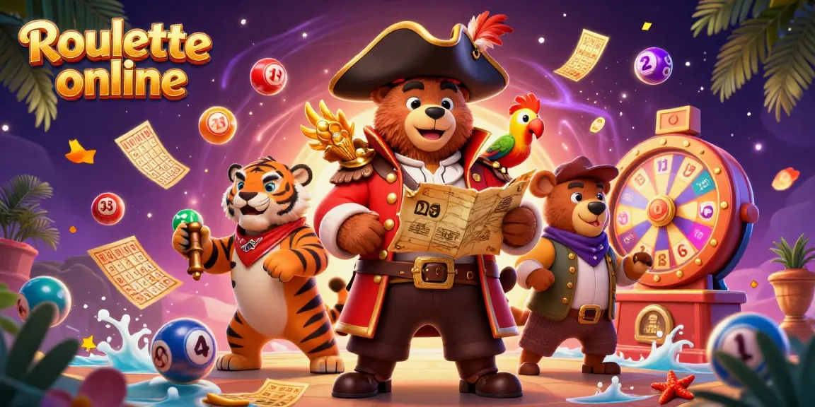Experience the thrill of Roulette online with animated treasure characters and colorful game elements.