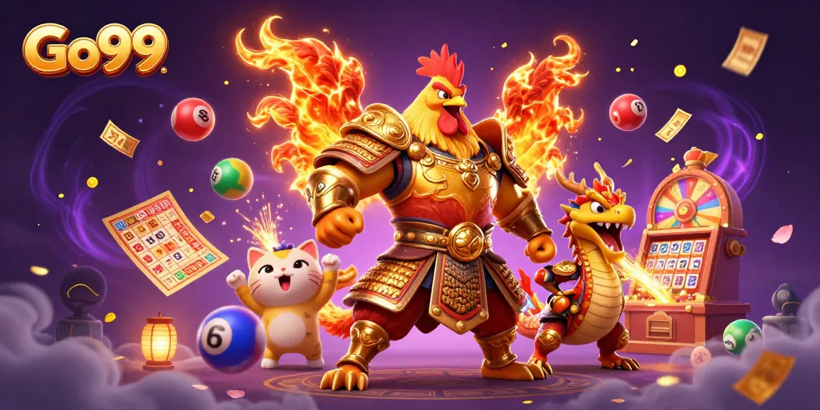 Experience thrilling action in Go99 with a vibrant, animated casino illustration featuring unique characters.