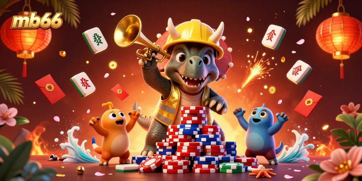 Experience the excitement at mb66 with a vibrant 3D celebratory scene of casino characters!