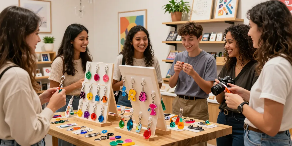 Custom keychains displayed vibrantly in a welcoming e-commerce setting, inviting customers to explore unique designs.