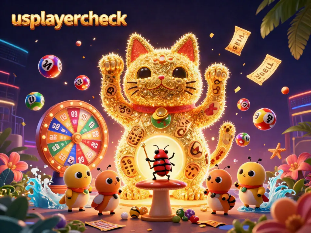 Experience the ultimate gaming adventure with usplayercheck, featuring a vibrant lucky cat and exciting casino elements.