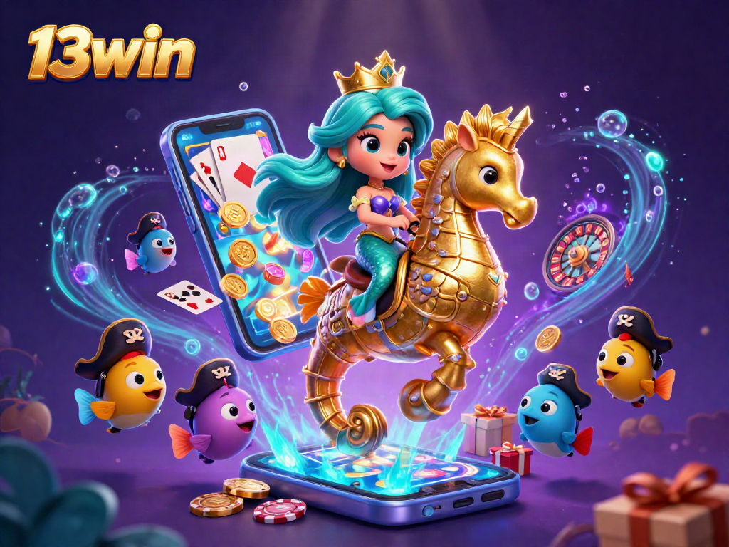 Experience thrilling adventures at 13win, where you find vibrant casino-themed elements and dazzling characters.
