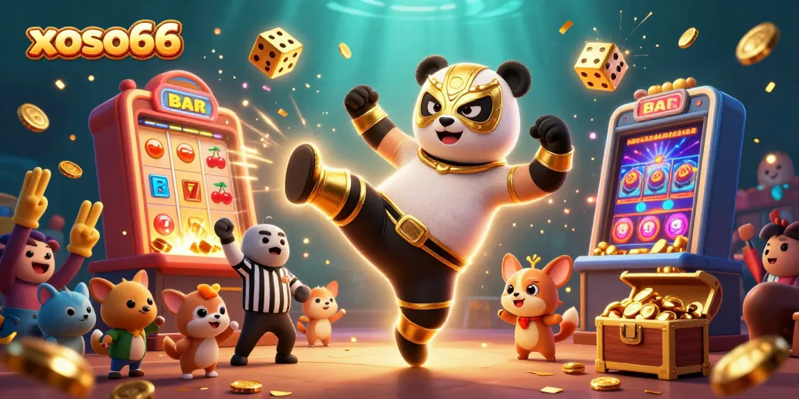 Experience the excitement of xoso66 with a vibrant casino scene featuring dynamic slots and animated characters.