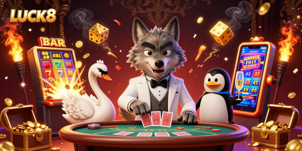 Experience the excitement of LUCK8 with our vibrant 3D casino scene featuring thrilling gaming elements.