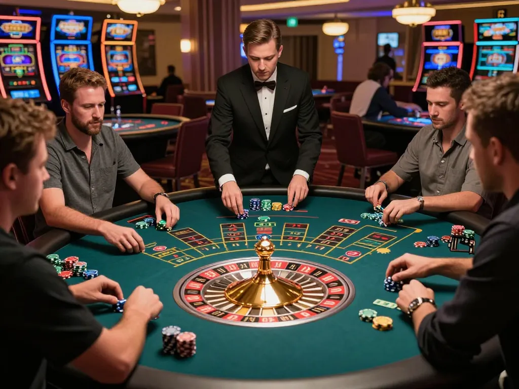 79king players betting on vibrant roulette table, experiencing thrilling moments in upscale casino.