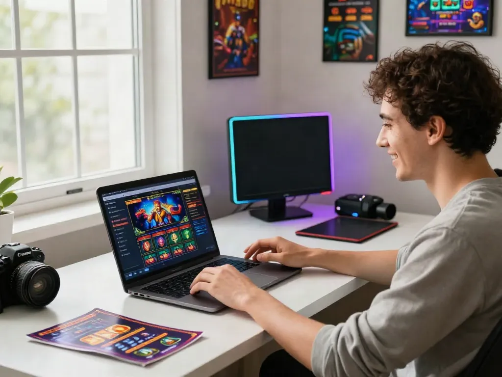 Engaged user enjoying the Gem88 online gaming platform with vibrant visuals.