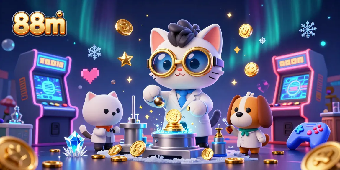 Experience thrilling gameplay with 88m's vibrant 3D casino scene filled with gold, game elements, and excitement.