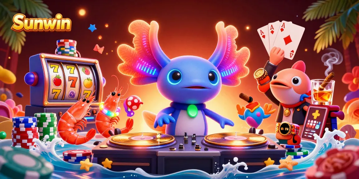 Experience Sunwin's energetic casino scene with vibrant characters and dynamic game elements.