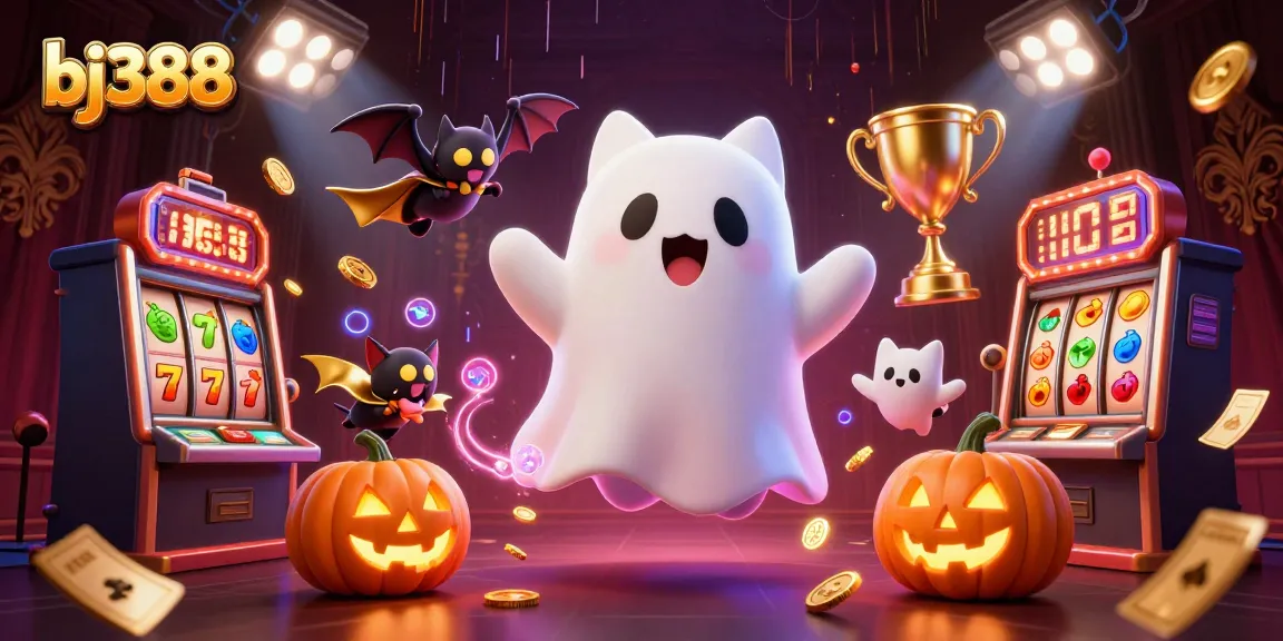 Engage with bj388's thrilling casino experience, where ghostly partners navigate slot machines and jackpot effects.