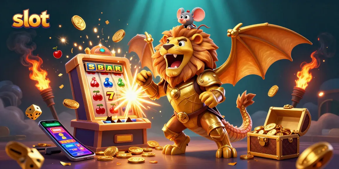 Experience thrilling slot action with a golden chimera, jackpot explosions, and vibrant casino elements.