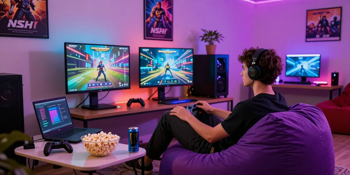 Engaging scene showcasing a player immersed in NSFW games with vibrant LED lighting and gaming gear