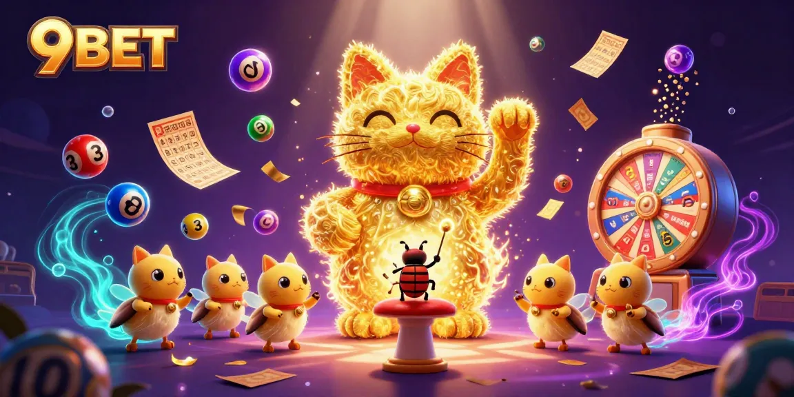 Experience the vibrant world of 9BET where golden fireflies and dynamic casino symbols create excitement.