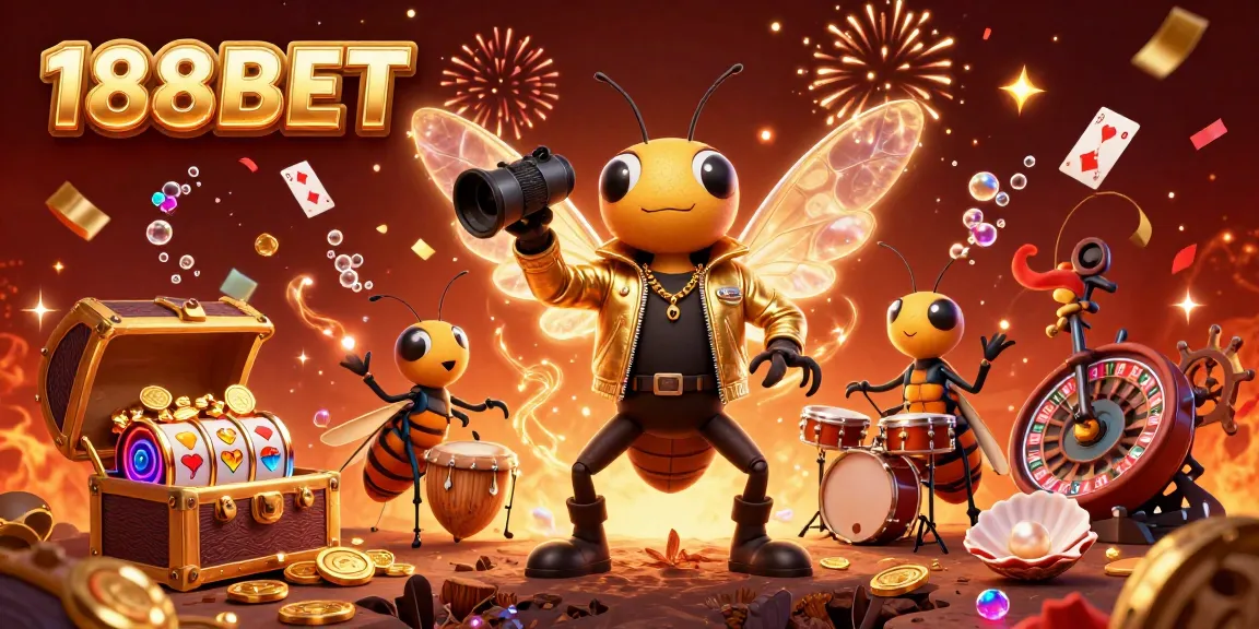 Experience thrilling moments with 188BET as the vibrant characters celebrate amidst spinning slot reels and confetti.