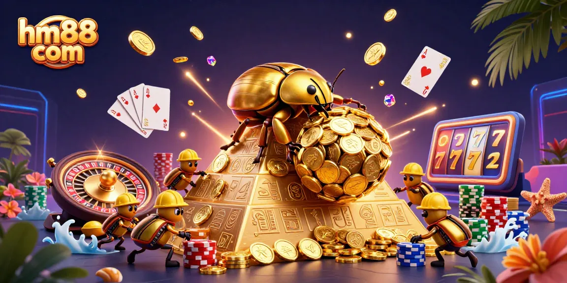 Experience the thrill at hm88 com with our vibrant 3D casino scene showcasing dynamic gameplay elements.