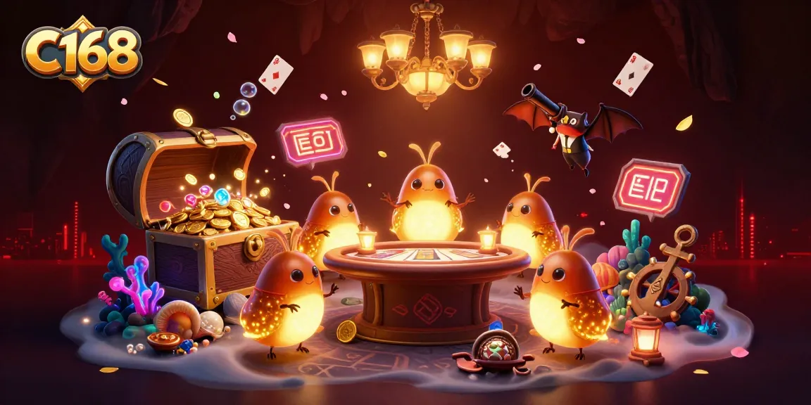 Experience thrilling gaming at C168 with glowworms lighting a vibrant cave casino scene