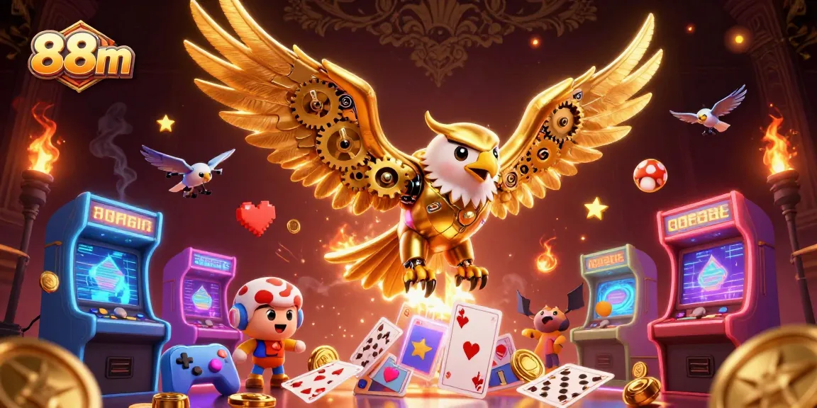 Engage with 88m's thrilling casino games in this vibrant 3D digital illustration.