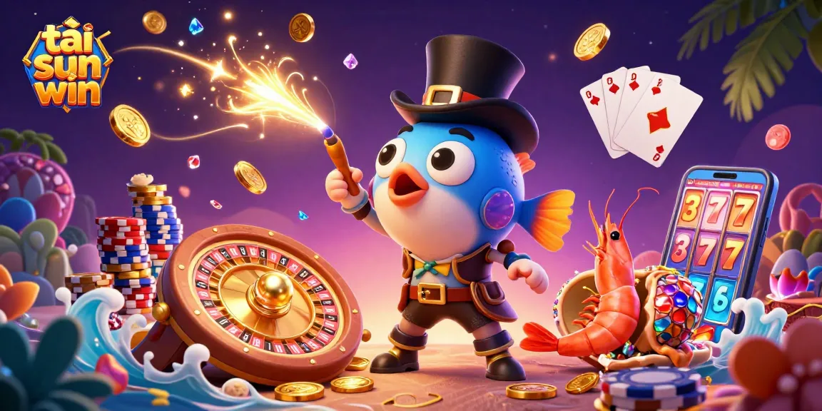 Spin to win at tải sun win with dynamic 3D casino characters amidst dazzling gold coins.