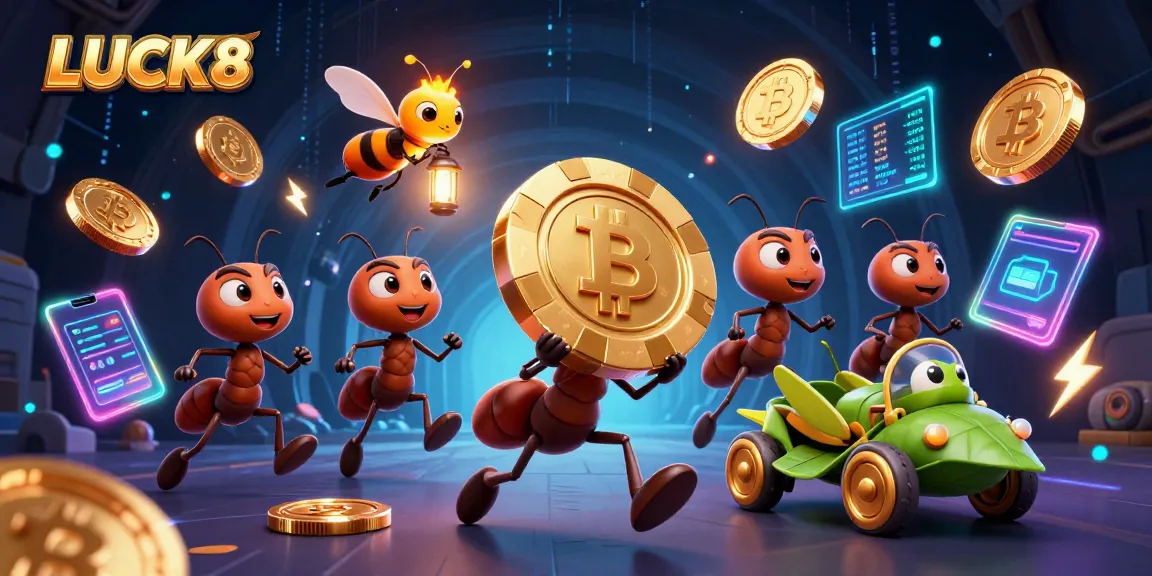 LUCK8 showcases a thrilling cartoon heist featuring clever ants and crypto elements in the digital casino.