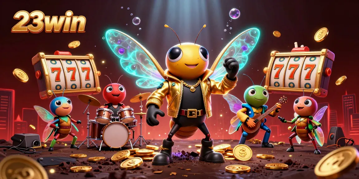 Play at 23win while enjoying vibrant casino scenes with the rock star cicada and animated elements.