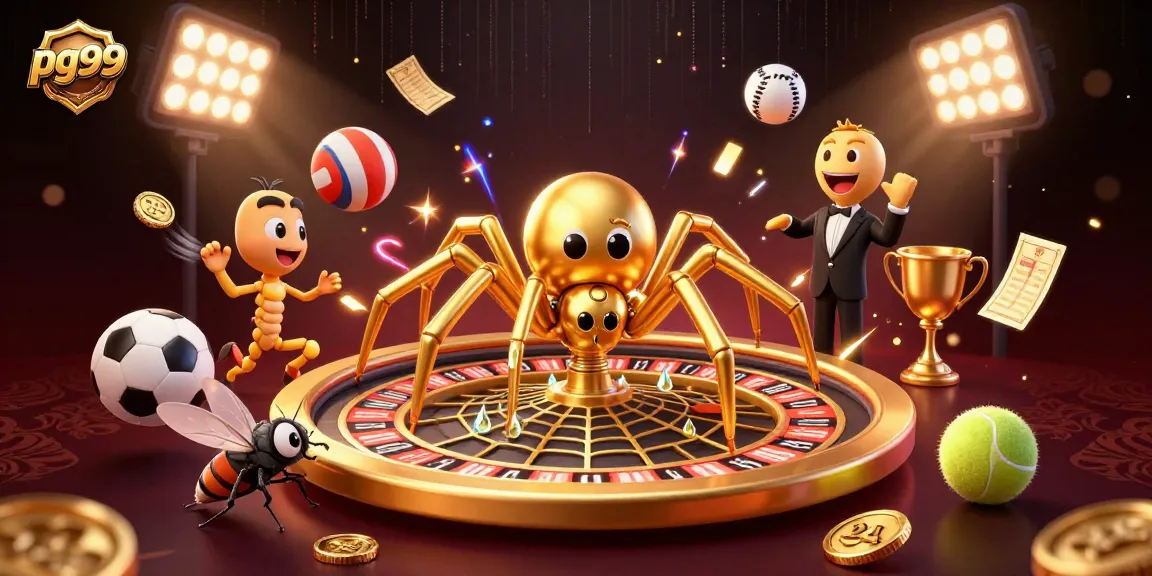 Bet on pg99 as a golden spider spins a roulette wheel web of fortune.