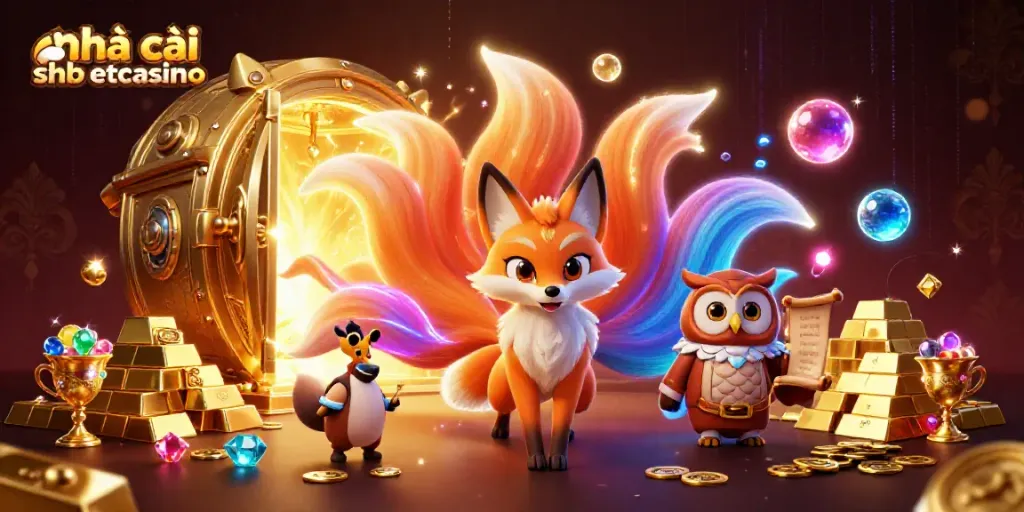 Experience the vibrant world of nhà cái shbetcasino with a magical nine-tailed fox and treasures.