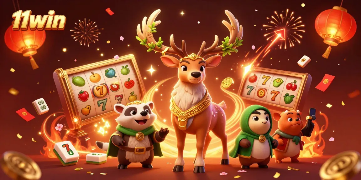 Experience excitement with 11WIN as you explore a vibrant casino scene of winning fruit symbols and mystical characters.