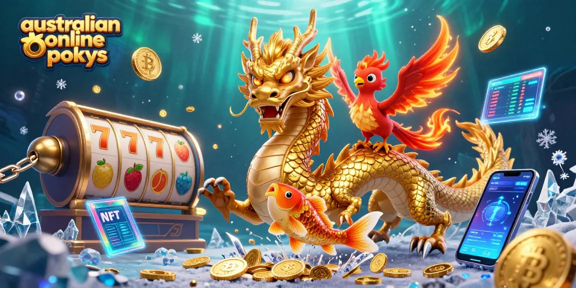Experience thrilling australian online pokies gameplay with a vivid dragon and phoenix in a dynamic casino scene.