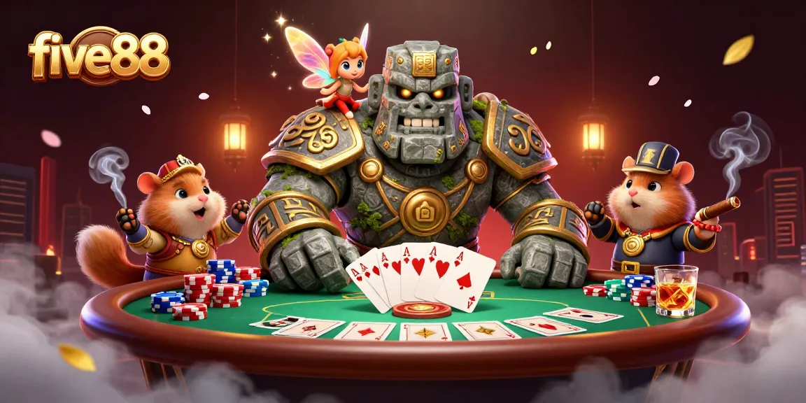 Experience excitement at five88 with a guardian golem, fairy magic, and poker action!