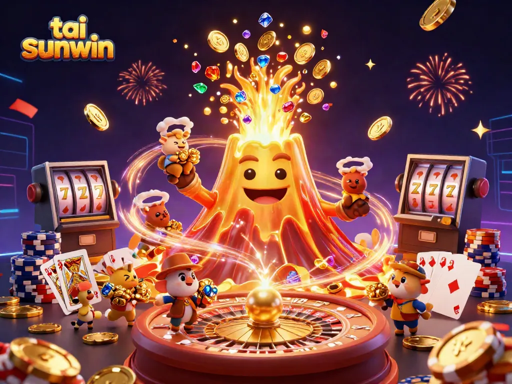 Experience the thrill of tai sunwin as a golden volcano erupts coins, gems, and treasures.