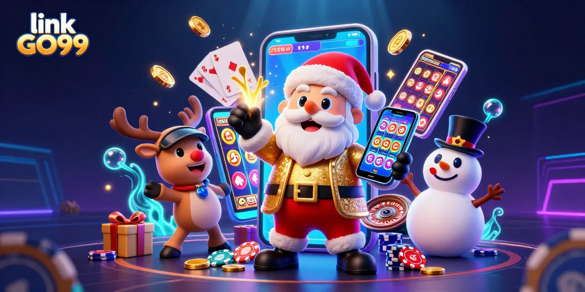 Engage in thrilling play at link GO99 with Santa and friends in a vibrant casino scene.