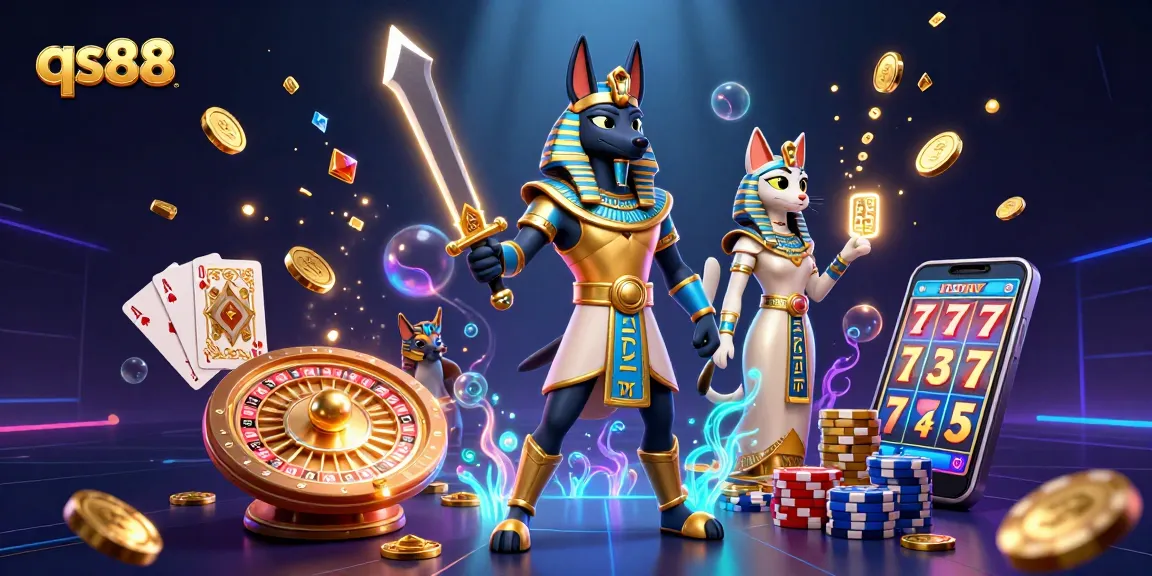 Experience the thrill of qs88 casino with ancient Egyptian warriors and vibrant game elements.