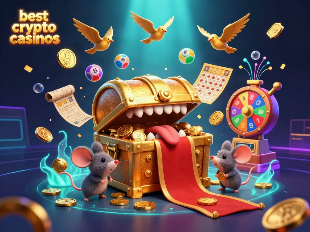 Experience the excitement of best crypto casinos with vibrant characters and dynamic elements in this 3D illustration.