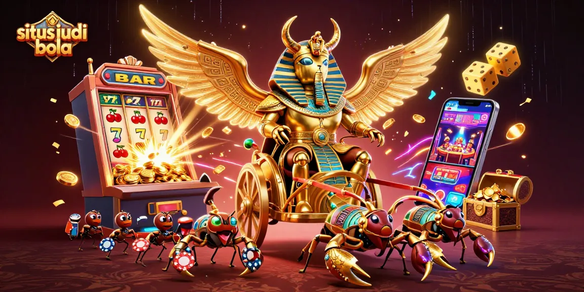 Experience thrilling situs judi bola gameplay with a vibrant 3D illustration showcasing dynamic casino elements and characters.