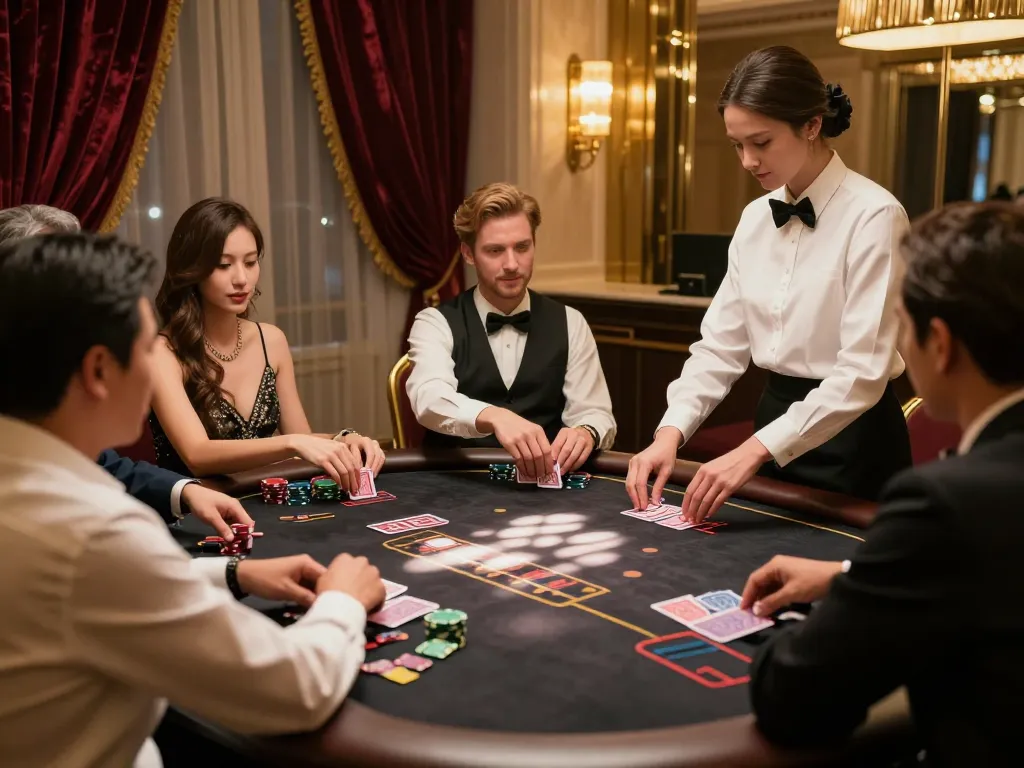 Engaged players at nhà cái SC88 blackjack table showcasing strategic gameplay in an upscale casino
