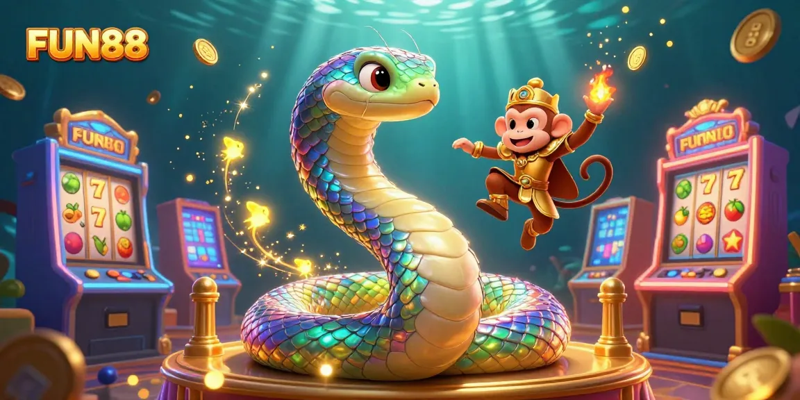 Join the exciting FUN88 adventure with vibrant slots and captivating characters in a magical casino scene.