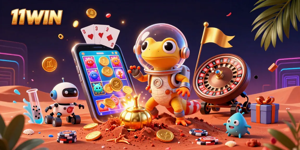Engage with 11WIN's thrilling casino adventures in a dynamic Martian scene full of vibrant games.